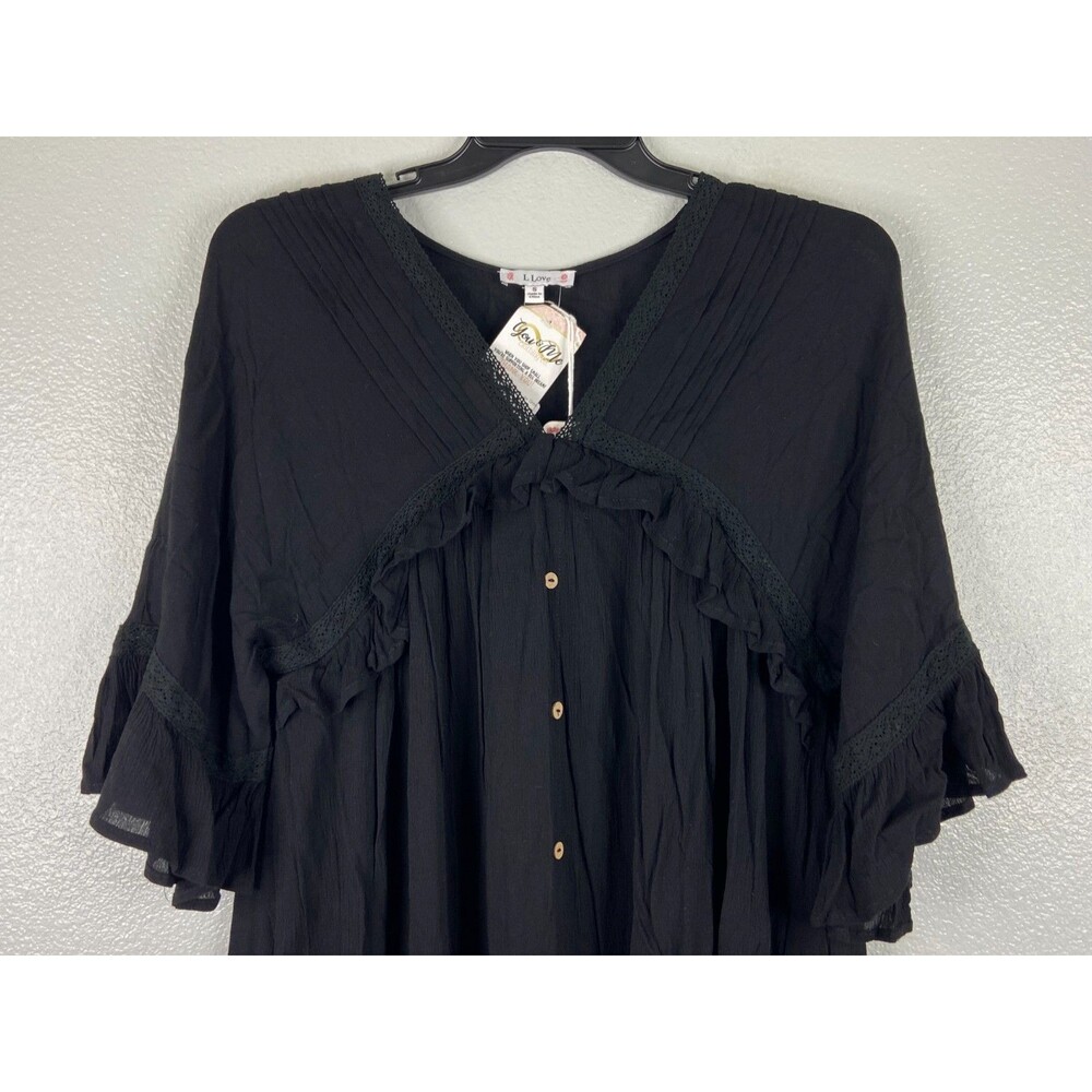 L Love Women Small Ruffled High Low Dress Black Lace Casual Sheer Back - Picture 2 of 9